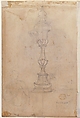 Two Designs for Vases (recto); Design for Candle Stick (?) (verso), Giovanni Battista Foggini (Italian, Florence 1652–1725 Florence), Pen and brown ink, brush and brown and gray wash, over traces of black chalk. Traces of a vertical black chalk line through the center of the design. Verso: graphite
